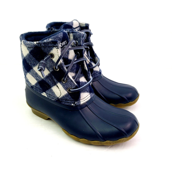 Sperry Top Sider Saltwater Toddler Size 13 Blue Plaid Wool Waterproof Duck Boots - Picture 1 of 12